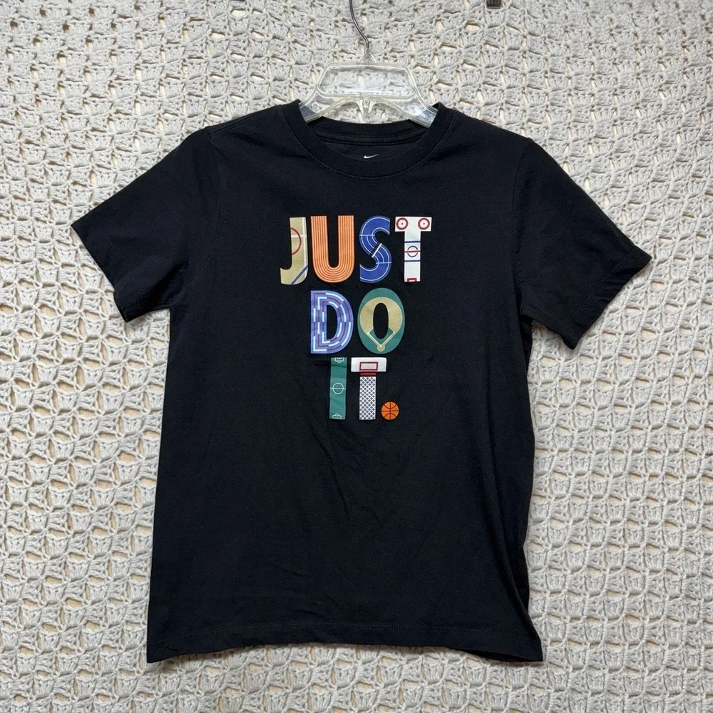 Nike T-Shirt Youth Boys Size L‎ Black Graphic Just Do It  Crew Short Sleeve